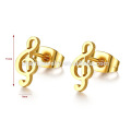 De alta calidad de oro de la nota musical de acero inoxidable Stud Earrings para las damas ZZE006